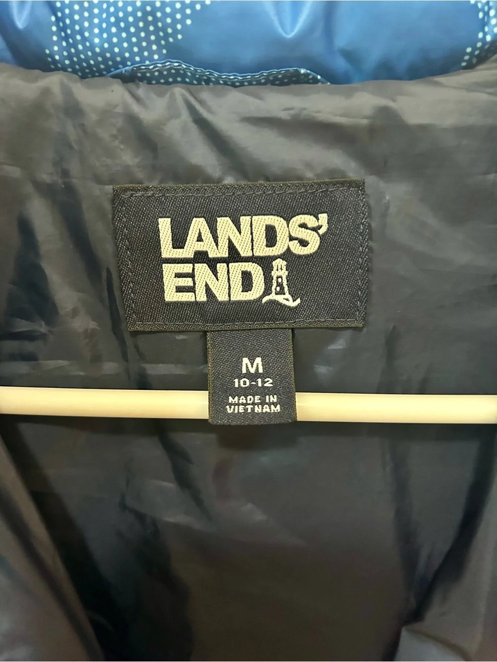 NWOT Lands’ End Boys Packable Puffer Jacket Blue Camo Medium 10-12